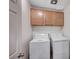 This laundry room features a washer, dryer, and mounted storage cabinets at , Henderson, NV 89011