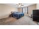 Main bedroom featuring carpeted floors, a ceiling fan, and ample space for furniture at 10733 Red Badge Ave, Las Vegas, NV 89166