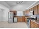Well-equipped kitchen with wooden cabinets, stainless steel appliances, and granite countertops at 519 Landra Ln, Henderson, NV 89015