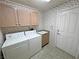 Well-lit laundry room with washer, dryer, utility sink, and ample storage cabinets at 710 Tomahawk Ct, Pahrump, NV 89060