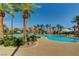 Beautiful community pool surrounded by palm trees and lush landscaping, offering a serene retreat at 907 Gallery Course Dr, Las Vegas, NV 89148