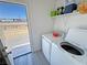 Well-lit laundry room with washer and dryer and exterior door at 2530 Commercial Dr, Pahrump, NV 89048