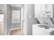 Convenient laundry area features a stacked washer and dryer for efficient space-saving in unit at 5000 Red Rock St # 120, Las Vegas, NV 89118