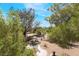 Landscaped backyard with mature trees and a serene pond and manicured shrubbery at 5381 Waving Sage Dr, Las Vegas, NV 89149