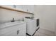 Clean laundry room featuring white cabinets and modern washer and dryer at 5851 Slate Rock Ct, Las Vegas, NV 89149