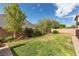 Well-maintained backyard featuring lush green lawn, mature trees, and privacy fence for serene outdoor living at 7854 Brianna Cheerful Ave, Las Vegas, NV 89178