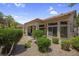 Well-maintained back yard with covered patio, desert landscaping, and mature trees for a serene outdoor space at 10017 Bundella Dr, Las Vegas, NV 89134