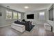 Modern living room with large windows, sleek furnishings, and stylish tile flooring at 12290 Terrace Verde Ave, Las Vegas, NV 89138