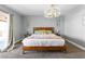 Warm bedroom with wood bed frame and neutral walls with matching decor at 120 W Highland Dr, Henderson, NV 89015