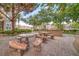 A shaded picnic area with stone tables and benches provides a serene spot for outdoor dining and relaxation at 10001 Peace Way # 2322, Las Vegas, NV 89147