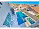 Stunning aerial view of the private pool, spa, and backyard layout at 1523 Great Sands St, Boulder City, NV 89005