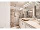 Beautiful bathroom featuring a walk-in shower with dual shower heads and a unique vessel sink at 2050 W Warm Springs Rd # 3624, Henderson, NV 89014