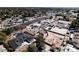 Wide aerial view showcasing desert landscaping, adjacent properties, street, and distant city skyline at 2755 E Russell Rd, Las Vegas, NV 89120