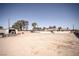 Spacious backyard with dirt landscaping, complemented by mature trees and a storage shed at 2755 E Russell Rd, Las Vegas, NV 89120