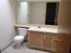 Bathroom featuring a toilet, wood cabinets, and a large mirror at 4050 Pacific Harbors Dr # 214, Las Vegas, NV 89121
