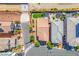 This aerial view showcases the backyard and landscaping with a patio at 7990 Formitch Ct, Las Vegas, NV 89166
