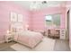 All pink staged bedroom with chandelier, decorated with a princess theme at , Las Vegas, NV 89131