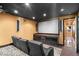 Home theater featuring a projector screen, built-in storage, and surround sound speakers at 1016 Sable Mist Ct, Las Vegas, NV 89144