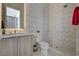 Stylish bathroom featuring modern fixtures, sleek glass shower, and designer tile work at 10752 Patina Hills Ct, Las Vegas, NV 89135