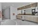 Modern bathroom features a soaking tub, double vanity, and contemporary fixtures at 10752 Patina Hills Ct, Las Vegas, NV 89135