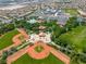 Aerial view features baseball fields, green spaces, community parks, and nearby schools at 11253 Revelry Ln, Las Vegas, NV 89138
