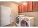 Well-lit laundry room with new washer and dryer and ample cabinet space for storage at 4016 Gaster Ave, North Las Vegas, NV 89081