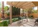 Backyard with lush landscaping, artificial turf, and covered patio at 1839 Thunder Mountain Dr, Henderson, NV 89012