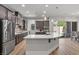 Modern kitchen with stainless steel appliances, a large island, and sleek countertops at 251 Castellari Dr, Las Vegas, NV 89138