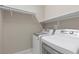 Bright laundry room with modern washer and dryer, plus convenient built-in shelving for storage at 251 Castellari Dr, Las Vegas, NV 89138