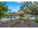 Backyard with pool, lush landscaping, and a rock garden at 6245 Galileo Dr, Las Vegas, NV 89149