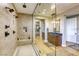 This spacious shower is outfitted with double shower heads at 6570 Aurora View St, Las Vegas, NV 89135