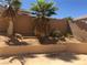 Backyard featuring privacy wall and mature palm trees at 9175 Titan Hill Ct, Las Vegas, NV 89148
