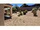 Desert landscaped backyard featuring gravel, shrubs, and a covered patio area at 2535 Jada Dr, Henderson, NV 89044
