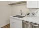 Modern utility sink with stainless steel basin, bright quartz countertop and white cabinets with modern finishes at 5161 Lindell Rd # 206, Las Vegas, NV 89118