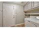 Functional laundry room with a washer, overhead cabinets and shelf space, offering convenience at 5732 Hornbrook St, North Las Vegas, NV 89031