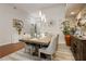 Contemporary dining room featuring a large wooden table, upholstered chairs, and stylish decor at 6617 Golden Bit Ave, Las Vegas, NV 89131
