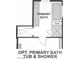 Optional primary bathroom floor plan with tub and shower option, plus a seat at 879 Klamath Springs St, Henderson, NV 89011