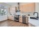Modern kitchen with stainless steel appliances and wood cabinets at 916 Pro Players Dr, Las Vegas, NV 89134