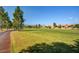 Scenic view of the golf course and mountain range with lush green grass and mature trees at 7916 Lyrebird Dr, North Las Vegas, NV 89084