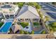 Overhead aerial view of backyard with pool, patio, hot tub and barbecue at 1304 Fantastic Ct, North Las Vegas, NV 89081
