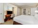 This primary suite is furnished with a desk, chair and a large window view at 135 E Harmon Ave # 2702, Las Vegas, NV 89109