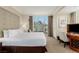 Relax in this bedroom with a view, boasting a spacious layout and a work area at 135 E Harmon Ave # 2702, Las Vegas, NV 89109