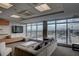 Contemporary lounge area with a large-screen TV and cityscape views through large windows at 150 Las Vegas Blvd # 1716, Las Vegas, NV 89101
