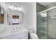 Bathroom featuring a stand up shower, modern fixtures, and tile flooring at 229 N Buteo Woods Ln, Las Vegas, NV 89144