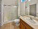Bathroom featuring a shower with glass doors, a toilet, and a vanity with a sink at 3053 Monroe Park Rd, Henderson, NV 89052
