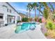 Beautiful backyard pool with a waterfall feature, lush landscaping, and rock accents creating a serene oasis at 511 Beaconwood St, Henderson, NV 89052