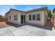Concrete patio space with sliding glass doors leading into the home at 5908 Big Horn View St, North Las Vegas, NV 89031