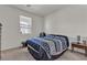 Cozy bedroom with plush carpet and comfy blue patterned bed at 6370 Ava Ridge Ave, Las Vegas, NV 89141
