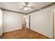Bright bedroom with wood floors, closet and entry to dining area at 7950 W Flamingo Rd # 1024, Las Vegas, NV 89147
