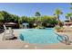 Inviting community pool with a central water feature surrounded by lush landscaping and palm trees at 10198 Timber Willow Ave, Las Vegas, NV 89135